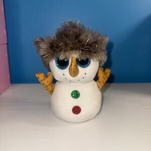 Ty Beanie Baby Buttons Snowman Plush 6” Blue Sparkle Eyes EUC